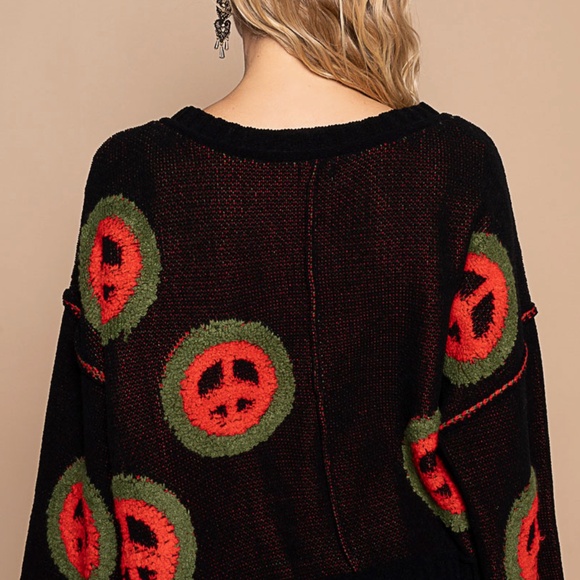 NEW! POL Clothing Peace Sign Crop Sweater Black,Red,Green Sizes S,M, & L - Picture 7 of 8